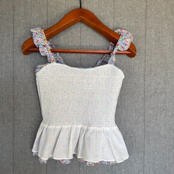 J. Crew Richmond Top Floral Liberty Fabric Smocked Peplum Ruffle Strap Size XS - Picture 6 of 8